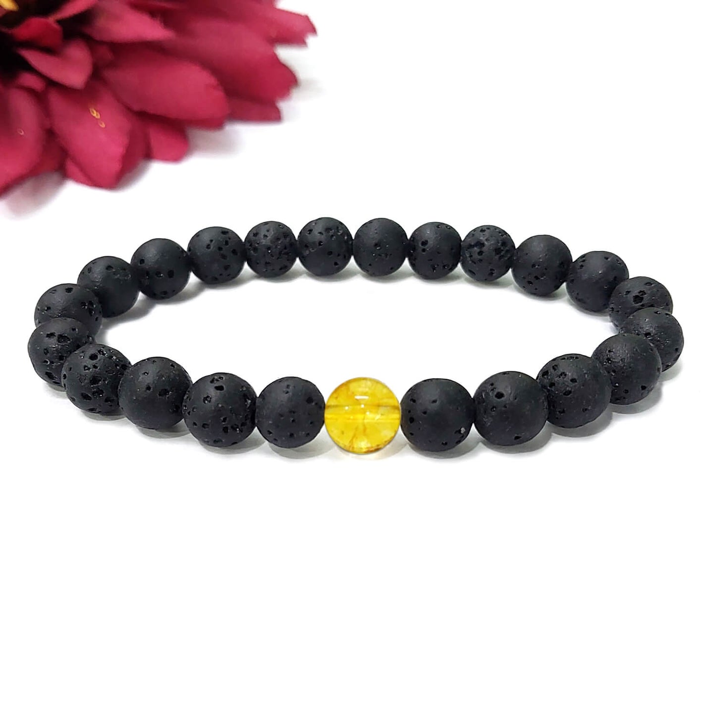 Certified Lava Natural Stone 8mm Bracelet With Citrine