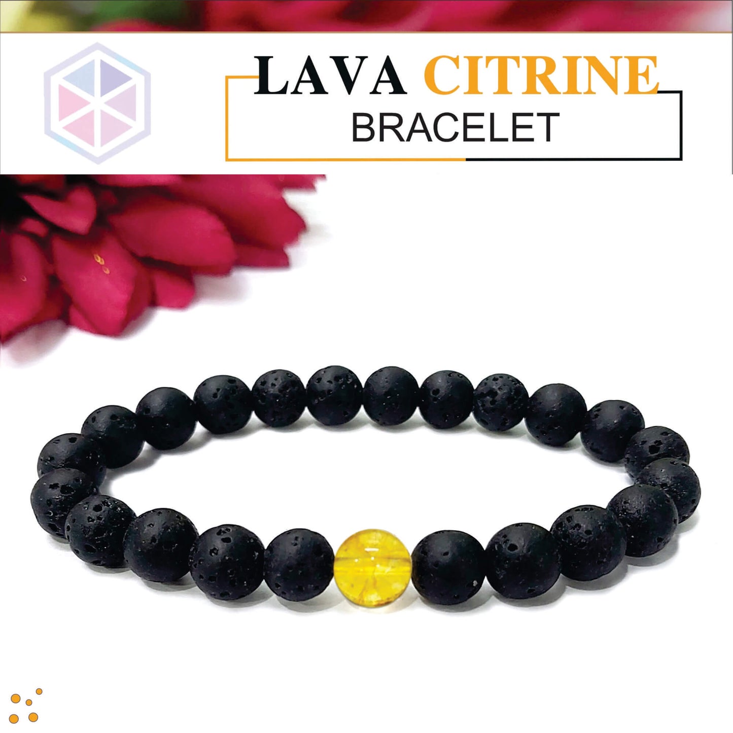 Certified Lava Natural Stone 8mm Bracelet With Citrine