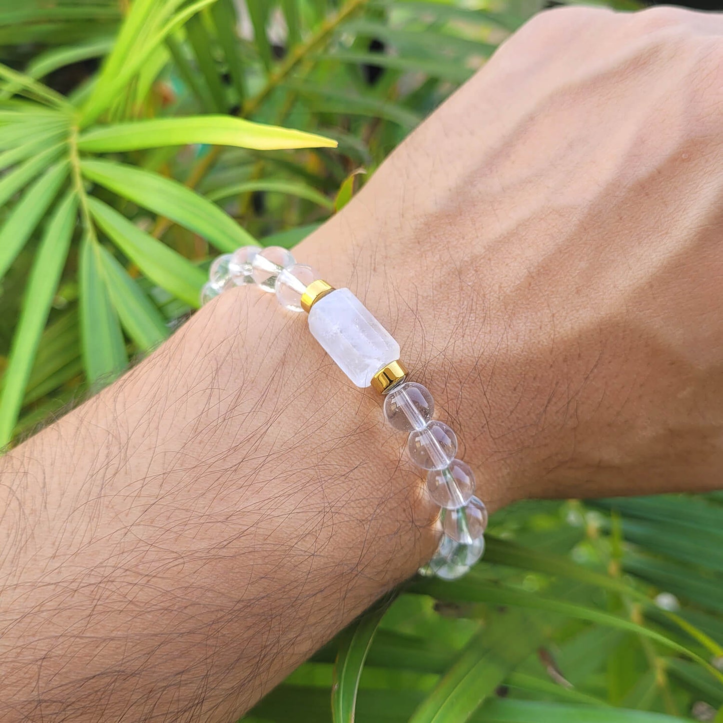 Clear Quartz Tumble Natural Stone Bracelet With Golden Hematite