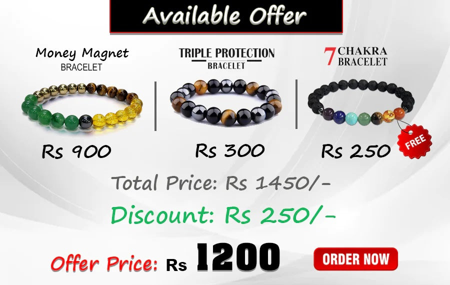 Combo Offer - Triple Protection Bracelet, Money Magnet Bracelet and 7 Chakra Bracelet