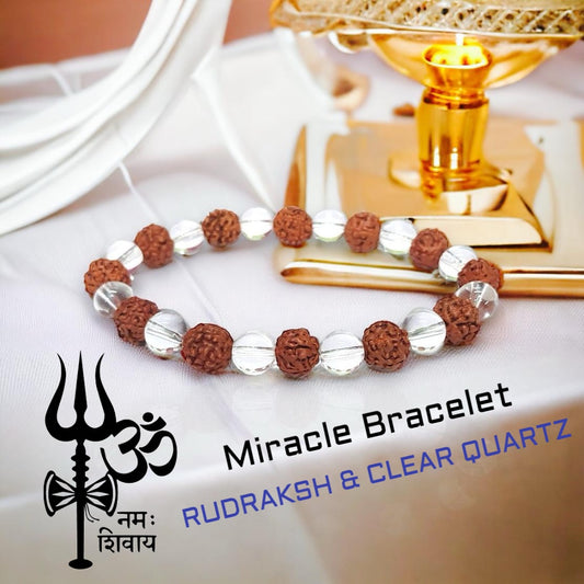 Certified Clear Quartz And Rudraksha Bracelet