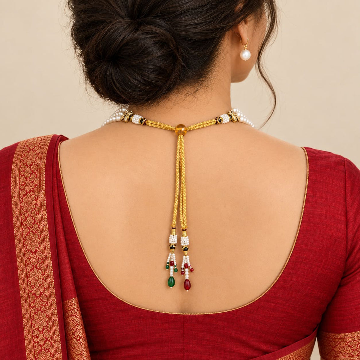 Maharani Pearl Combo Set – Ruby Choker & 3-Layer Necklace
