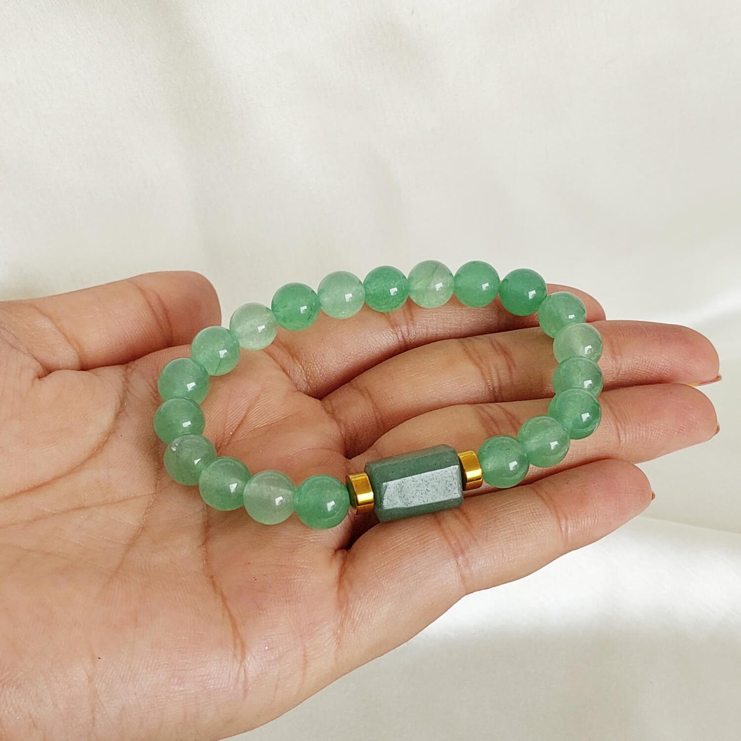 Green Aventurine Tumble Natural Stone Bracelet With Golden Hematite