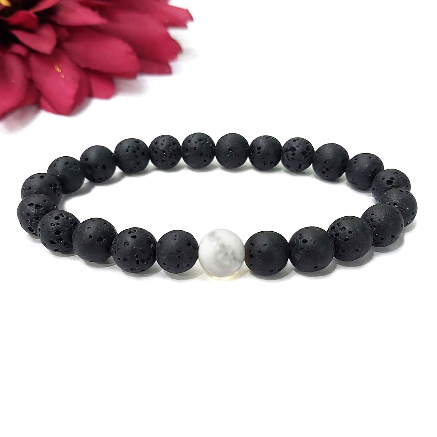 Certified Lava Natural Stone 8mm Bracelet With Howlite