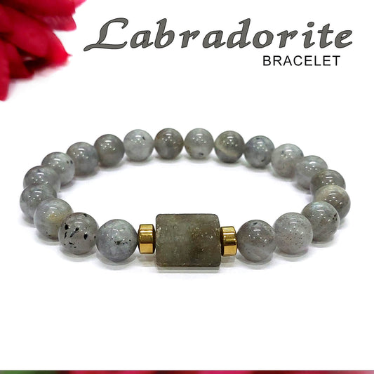 Premium Labradorite Matte Tumble Bracelet With Golden Hematite