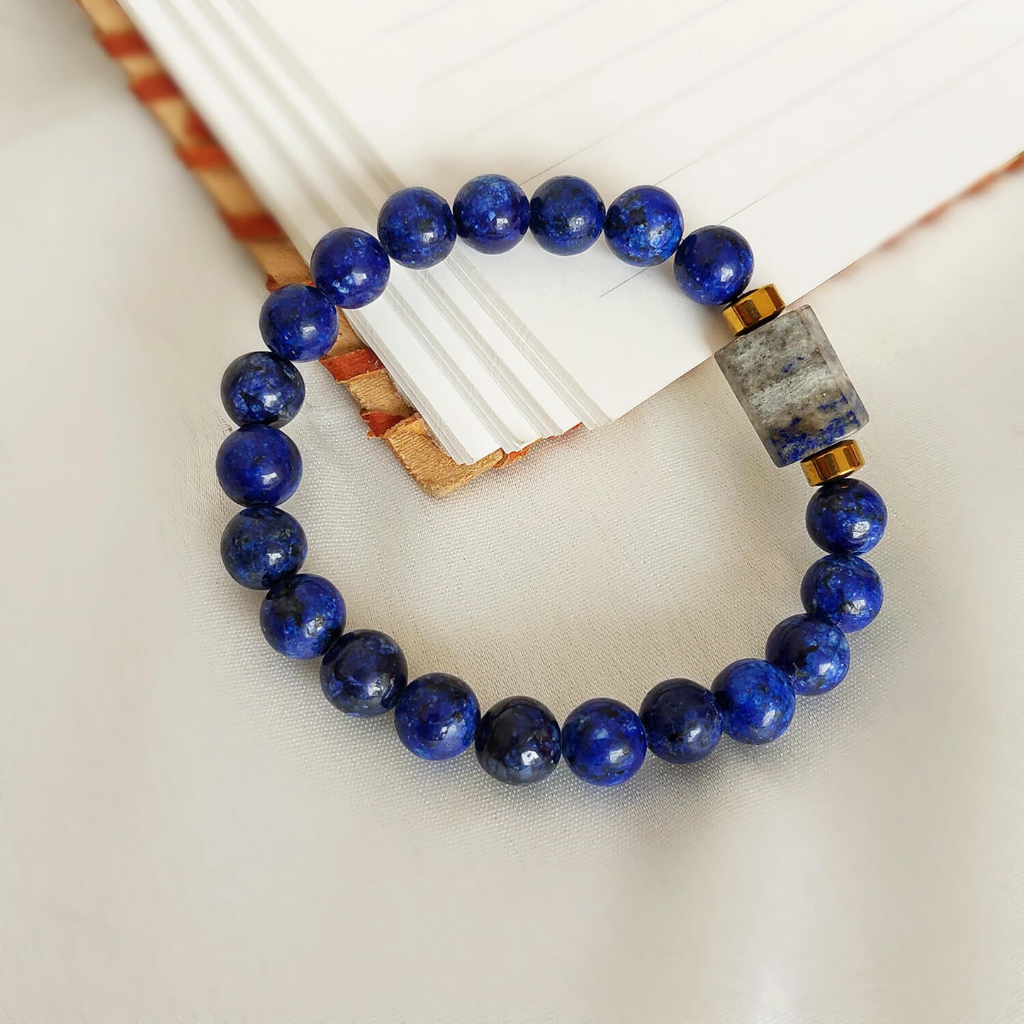 Lapis Lazuli Matte Tumble Natural Stone Bracelet With Golden Hematite