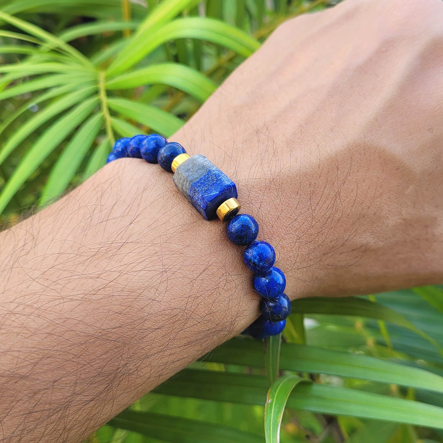 Lapis Lazuli Matte Tumble Natural Stone Bracelet With Golden Hematite