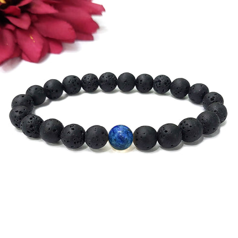 Certified Lava Natural Stone 8mm Bracelet With Lapis Lazuli