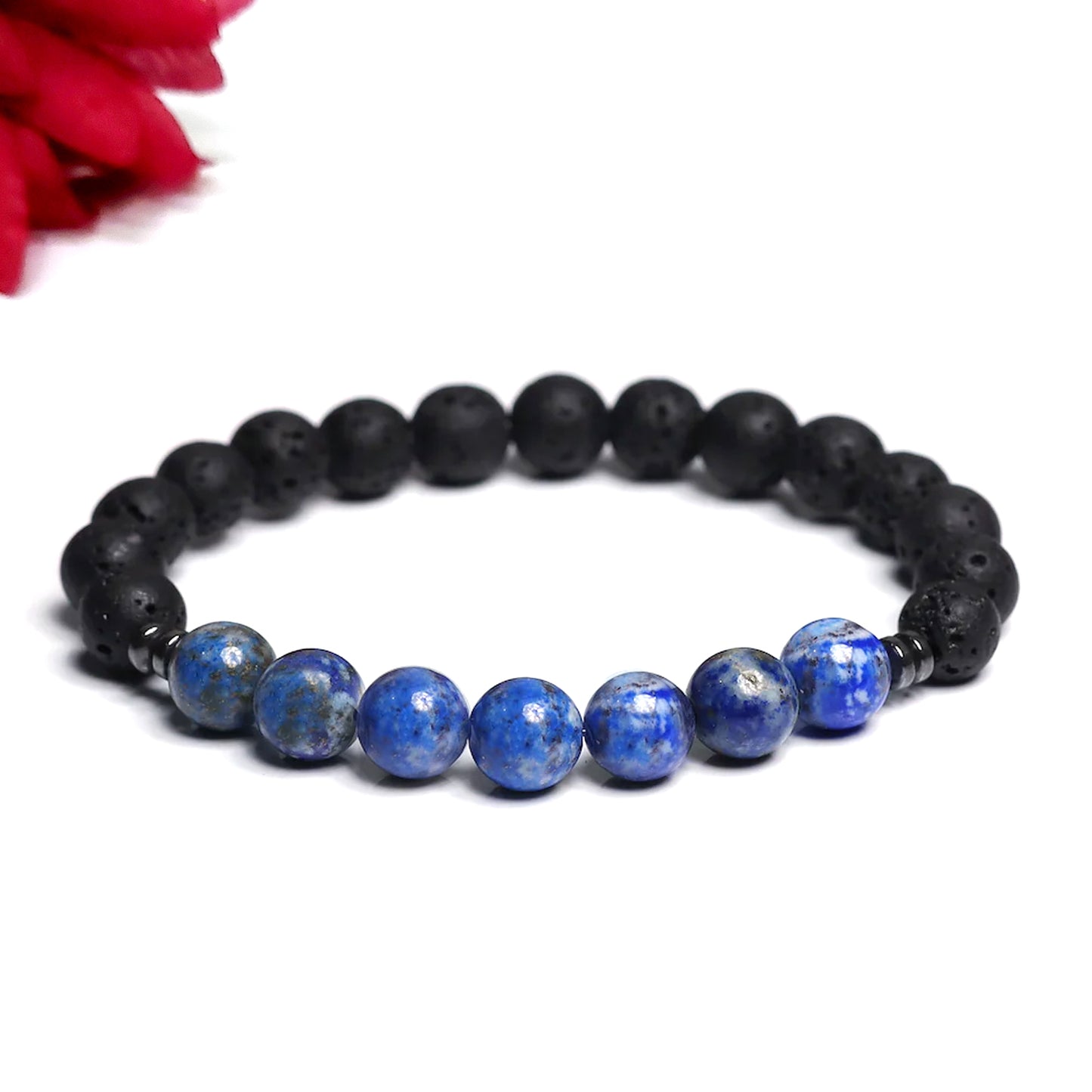 Certified Lapis Lazuli 8mm Bracelet With Lava Stone