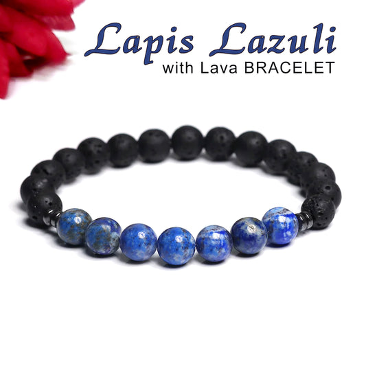 Certified Lapis Lazuli 8mm Bracelet With Lava Stone