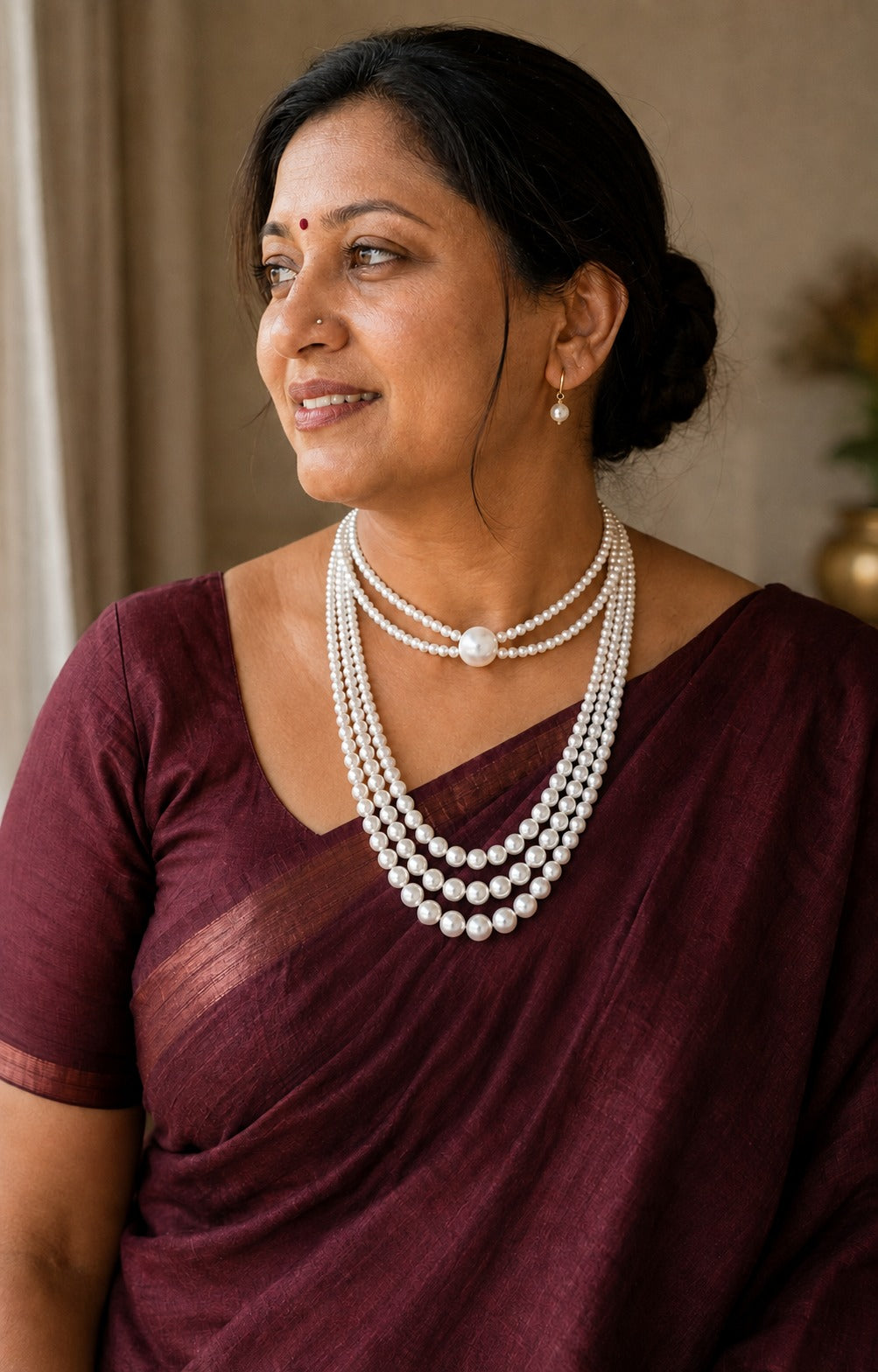 Classic Layered Pearl Necklace Set With Choker