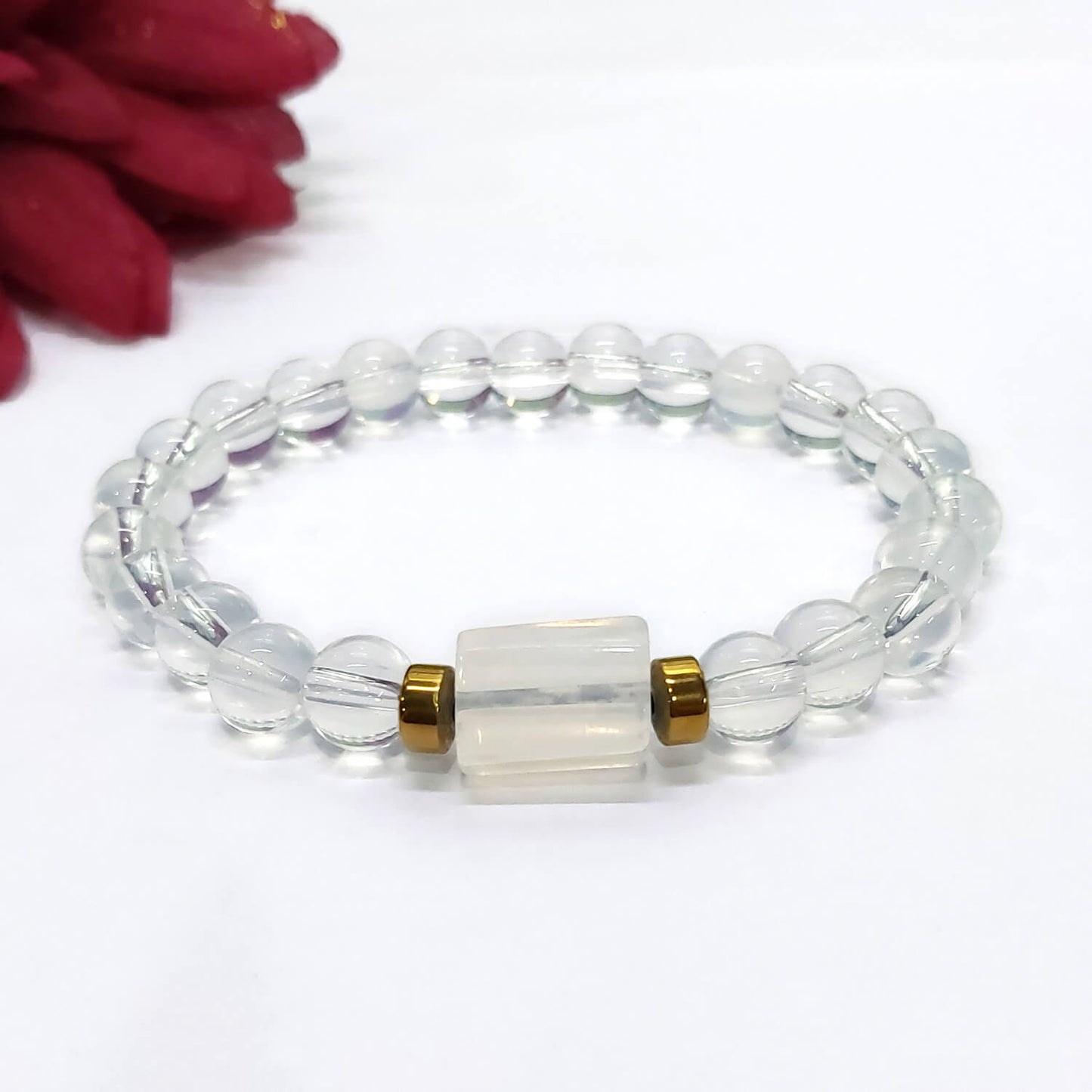 Opal Tumble Natural Stone Bracelet With Golden Hematite