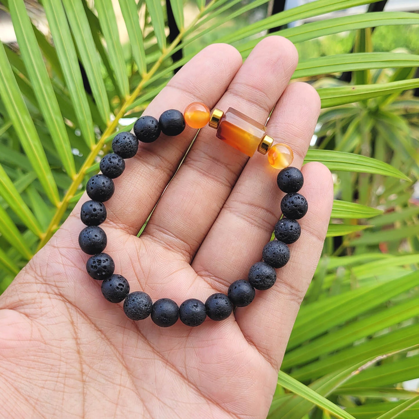 Orange Aventurine Tumble Bracelet With Lava Stone And Golden Hematite