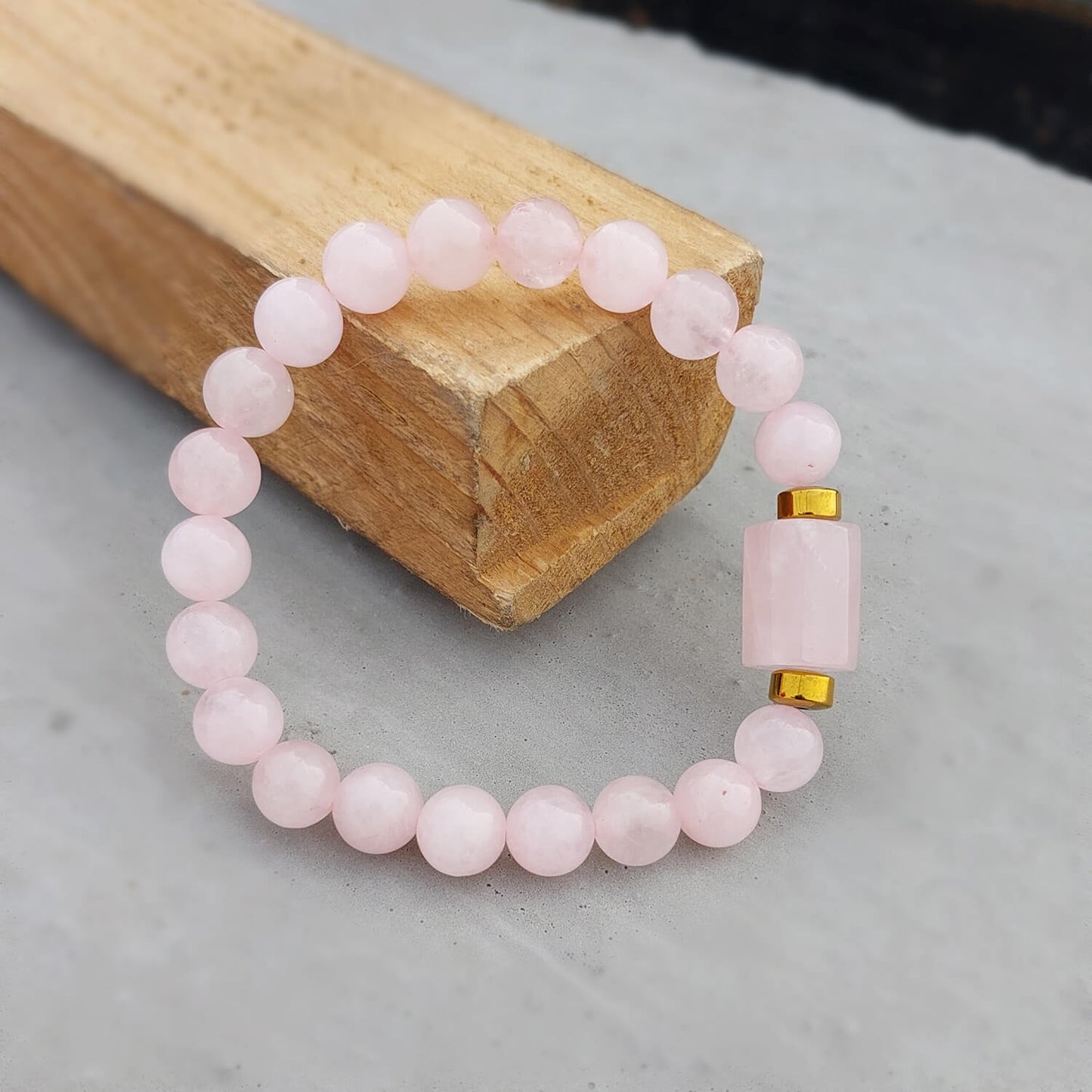 Rose Quartz Matte Tumble Natural Stone Bracelet With Golden Hematite