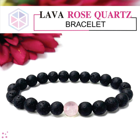 Certified Lava Natural Stone 8mm Bracelet With Rose Quartz