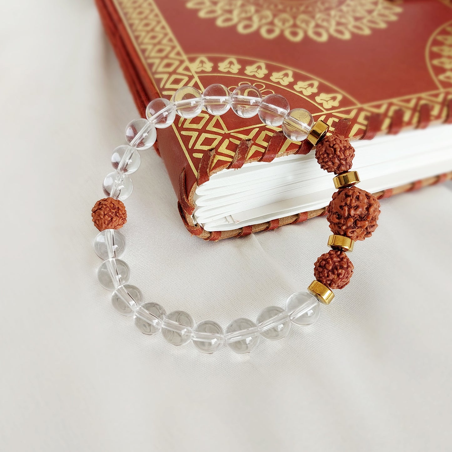 Certified Rudraksha And Clear Quartz Bracelet