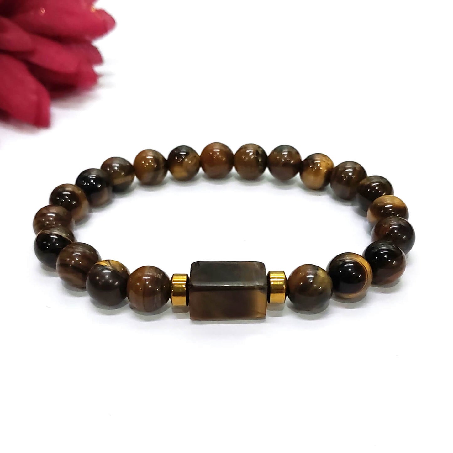 Tiger Eye Matte Tumble Natural Stone Bracelet With Golden Hematite