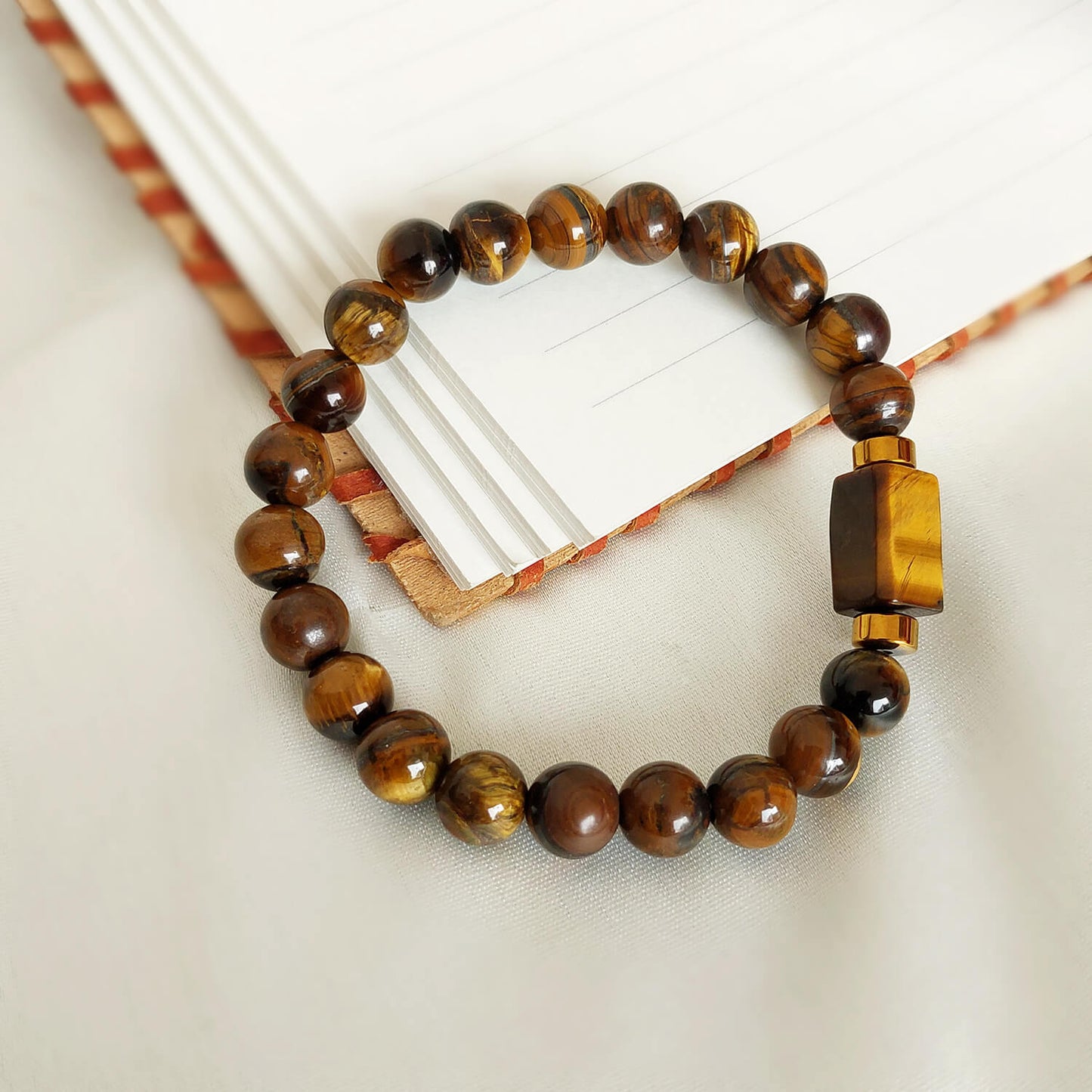 Tiger Eye Matte Tumble Natural Stone Bracelet With Golden Hematite