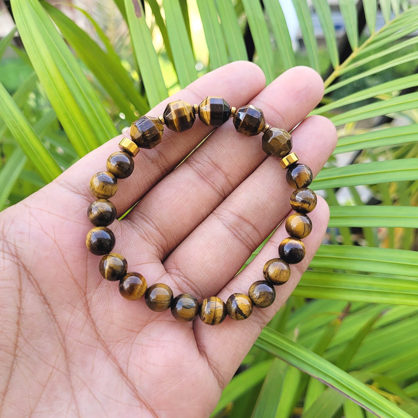 Diamond Cut Tiger Eye With Golden Hematite Natural Stone Bracelet