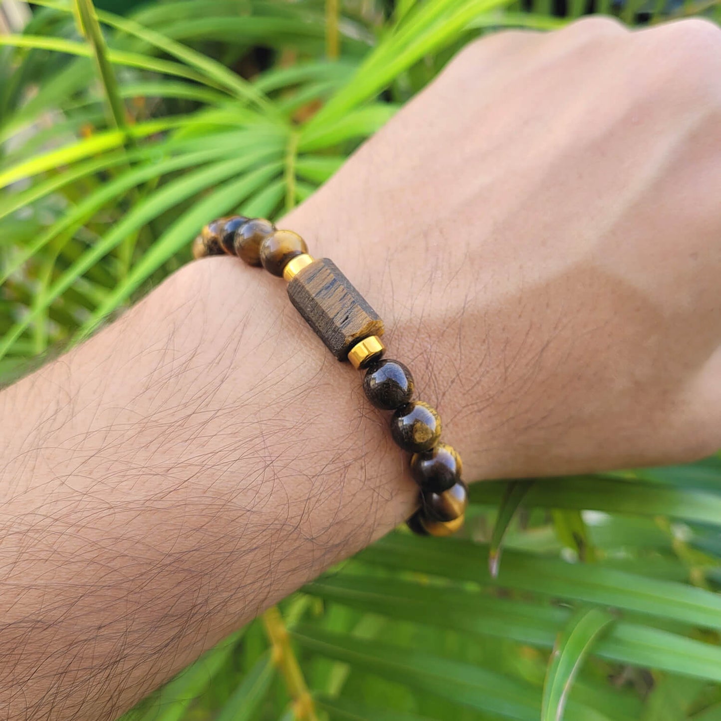 Tiger Eye Matte Tumble Natural Stone Bracelet With Golden Hematite