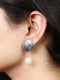 Imeora Oxidised Silver Stud With Pearl Hanging Earrings