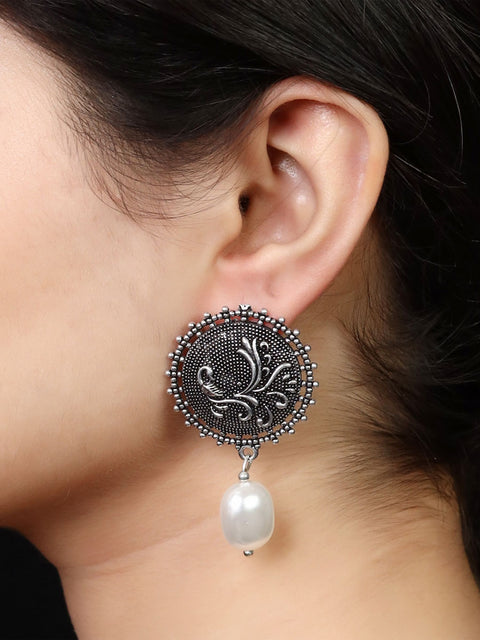 Imeora  Stud With Peacock And Pearl Hanging Earrings