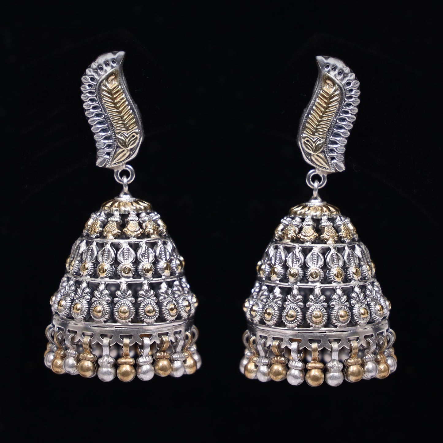 925 Silver Dual Tone Handmade Earring with Silver Ball Hanging Jhumki