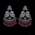925 Silver Long Antique Look Handmade Earring with Ruby Color Hanging
