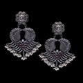 925 Silver Antique Look Handmade Earring with Ruby Color and Fresh Water Pearl Hanging