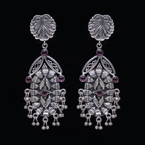 925 Silver Antique Look Handmade Earring With Silver Ball Pearls Hanging