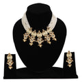 Imeora Designer Golden Multi White Line Necklace Set With Stone Hangings And Handmade Dori