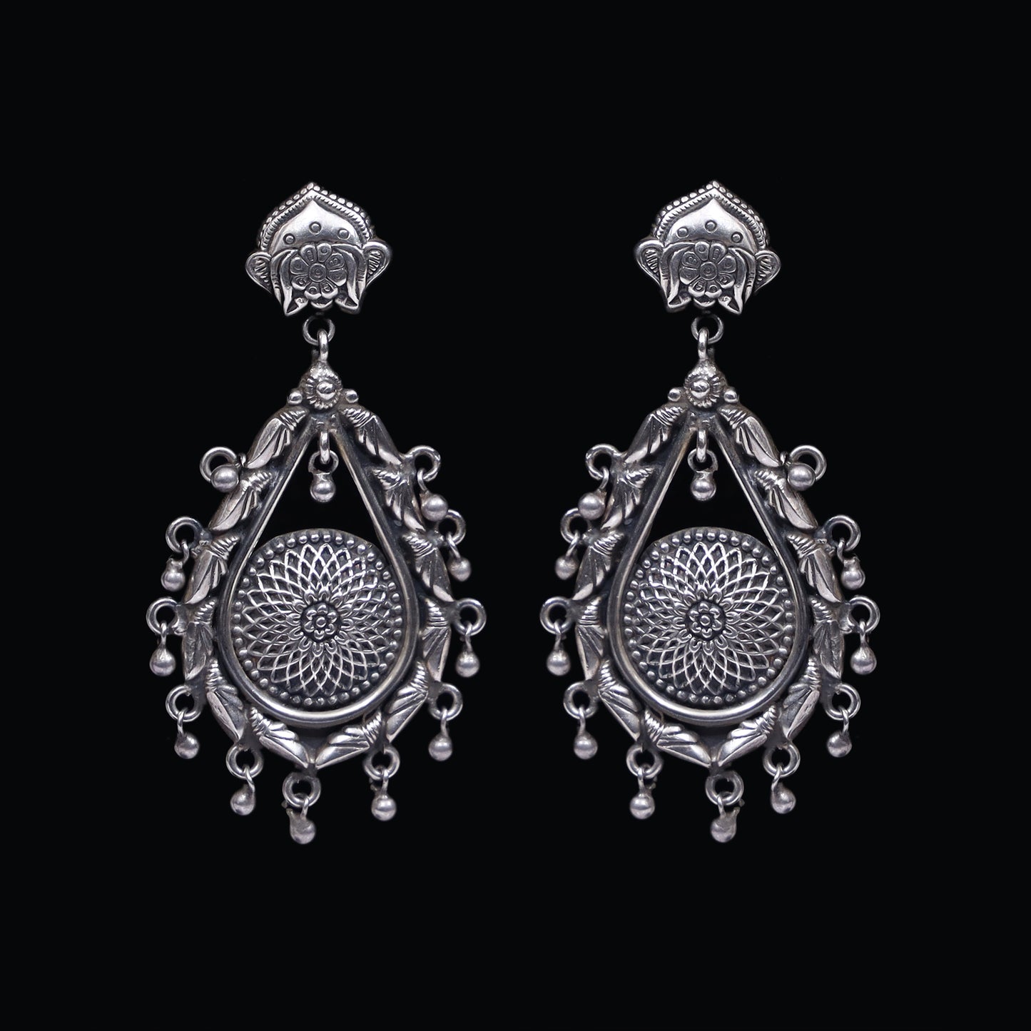 925 Silver Antique Look Handmade Earring with Silver Ball Hanging