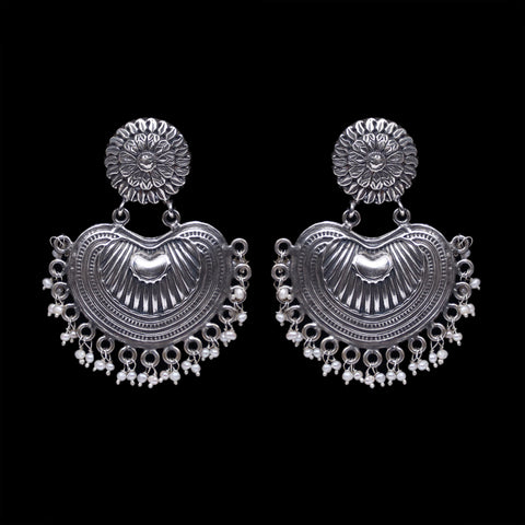 925 Silver Antique Look Handmade Earring with Fresh Water Pearl Hanging