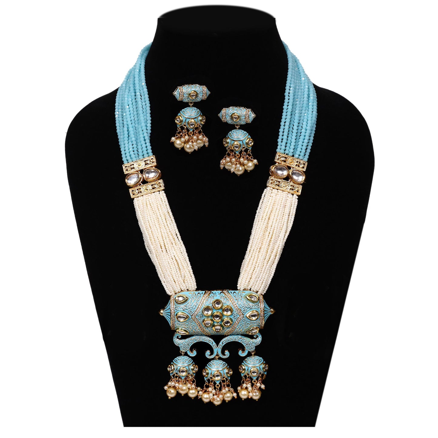 Imeora Designer Blue Multiline Pendant Necklace Set With Stone Hangings And Handmade Dori