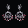 925 Silver Handmade Earring with Ruby Color and Fresh Water Pearl Hanging