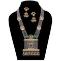 Imeora Designer Grey Multiline Pendant Necklace Set With Multiple Brooches And Handmade Dori