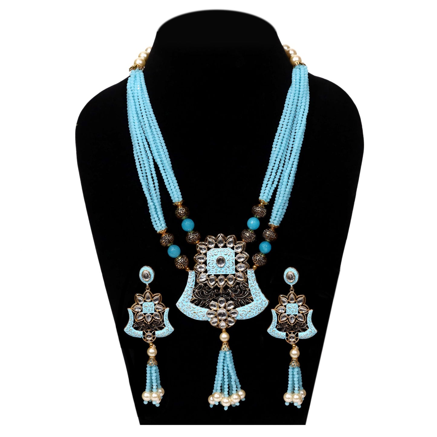 Imeora Designer Blue Multiline Pendant Necklace Set With Handmade Dori