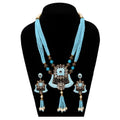 Imeora Designer Blue Multiline Pendant Necklace Set With Handmade Dori