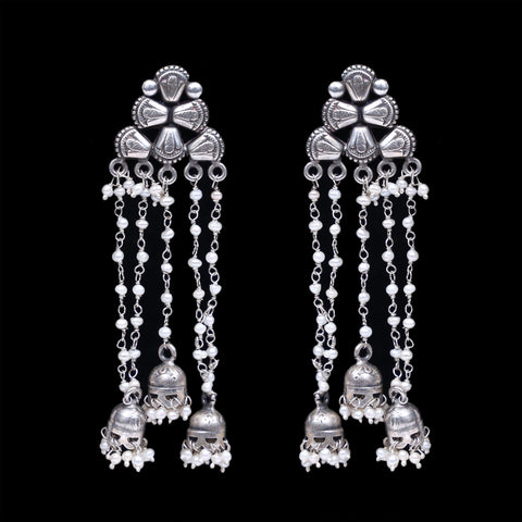 925 Silver Handmade Earring With Fresh Water Pearls Hanging