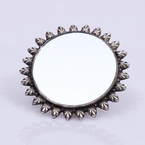 925 Silver Antique Look Adjustable Ring With Mirror