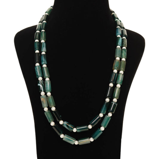 Green Onyx With White Pearl Necklace