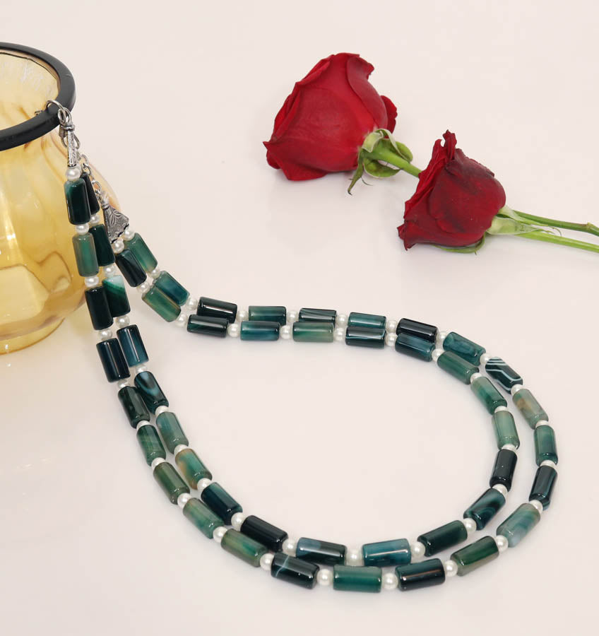 Green Onyx With White Pearl Necklace