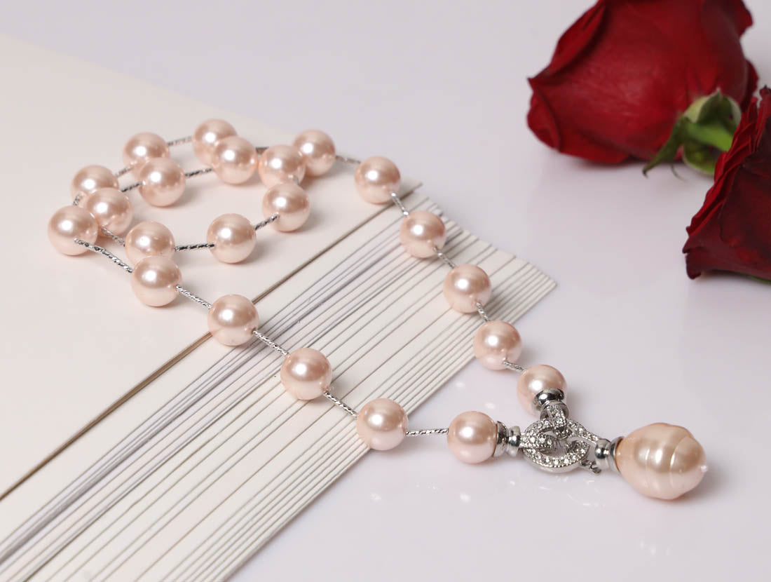 Imeora Stylish Cream Shell Pearl Necklace With Shell Pearl Pendant