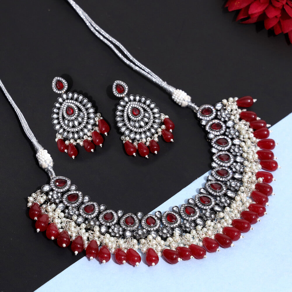 Kaylani Necklace Set With Monalisa Stone Hangings And Dori