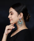925 Silver Dual Peacock Antique Look Handmade Earring With Turquoise and Silver Ball Hanging