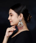 925 Silver Long Antique Look Handmade Earring with Ruby Color Hanging