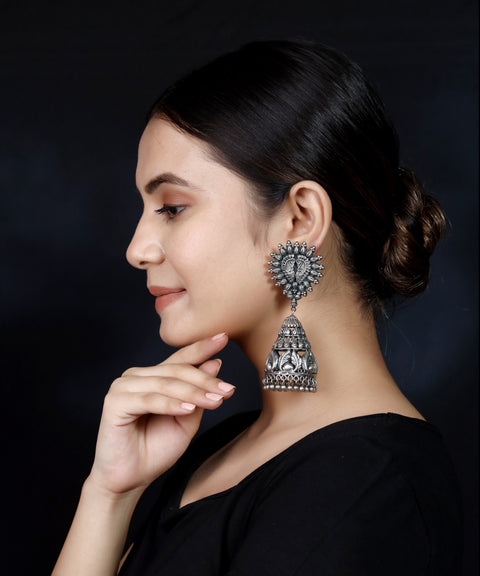 925 Silver Long Antique Look Handmade Earring with Silver Ball Hanging Jhumki