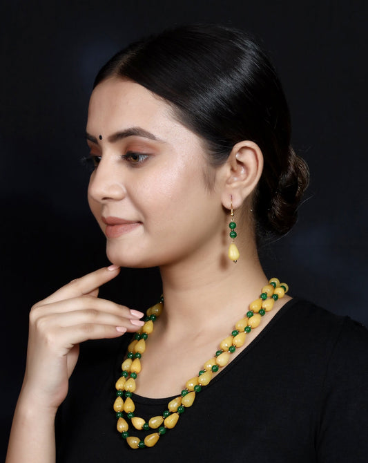 Imeora Yellow Green Double Line Quartz Necklace Set