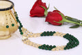 Imeora Tripple Line Green And Yellow Onyx Necklace Set With Black Hematite