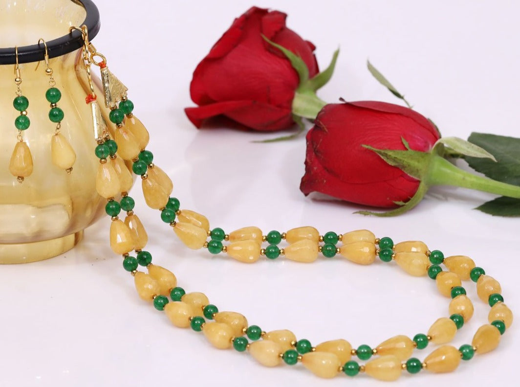 Imeora Yellow Green Double Line Quartz Necklace Set